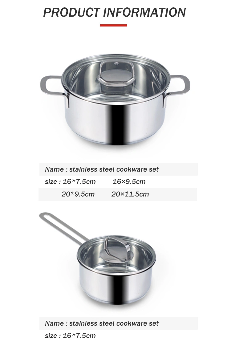 Mini Cooking Pots Straight Shape Glass Lid Stainless Steel Kitchenware