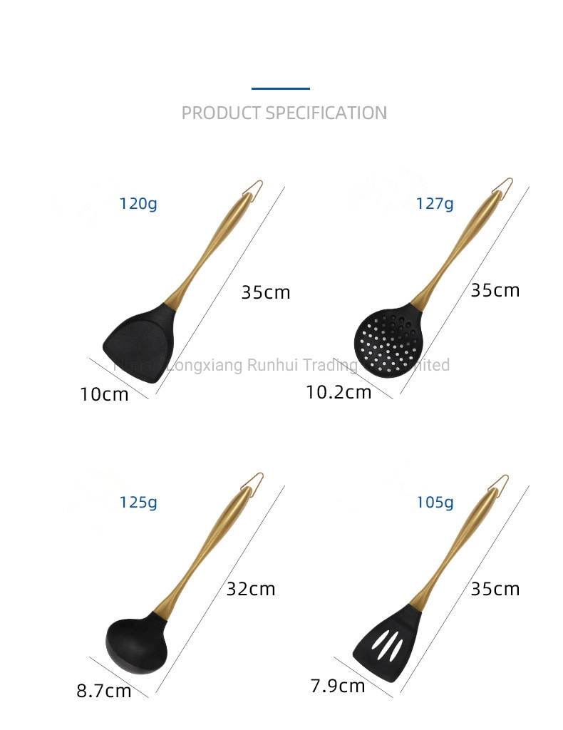 PVD Plated 304 Stainless Steel Hollow Handle Silicone Kitchen Utensils Non-Stick Spatula Spoon Kitchenware Cooking Tools Food Grade Safe Kitchen Utensils
