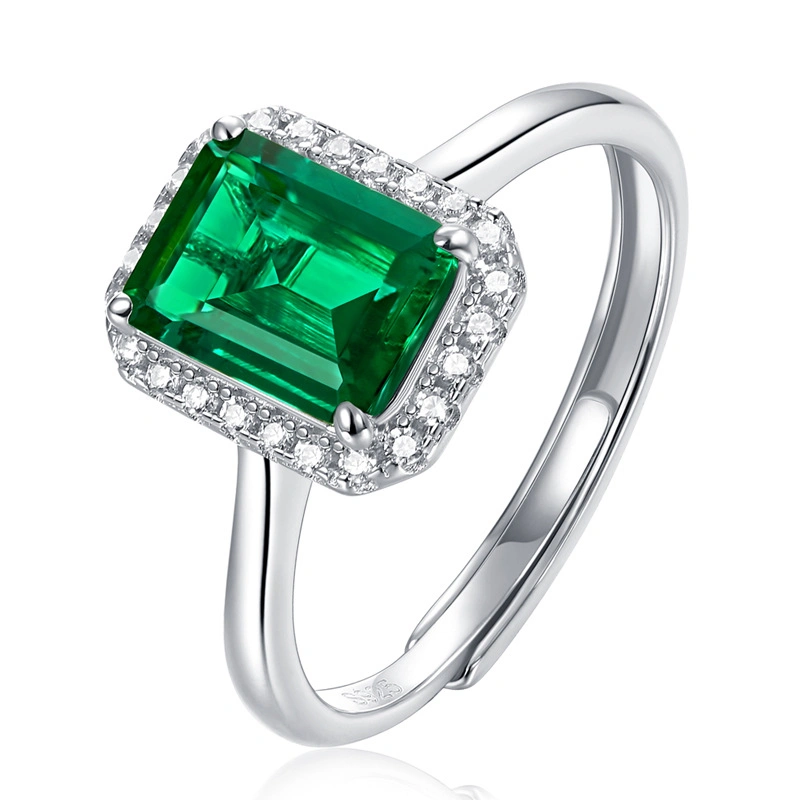 Created Emerald Gemstone Fashion Jewelry Ring for Female
