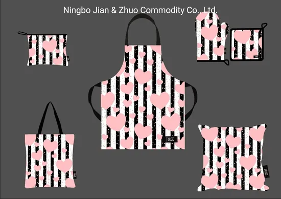 Custom Digital Printing Pink Heart Cotton or Polyester Household Textiles Kitchen Textile Set Accessories 