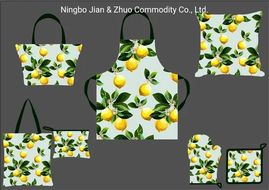Custom Digital Printing Green Lemon Kitchen Textile Accessories Used for Kitchen, Home Decoration, and Shopping 