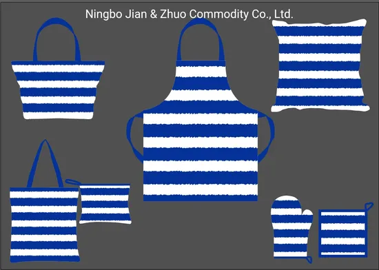 Custom Digital Print Blue Stripe Textile Set Accessories Used for Kitchen, Home Decoration, and Shopping 