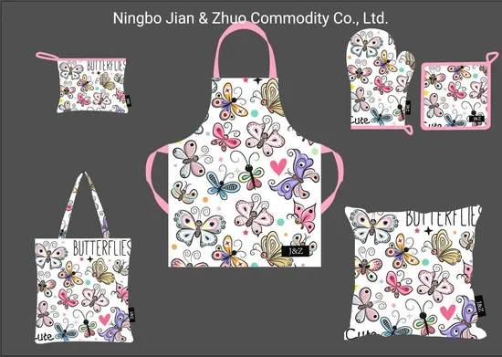 Custom Digital Printing Colorful Butterfly Kitchen Textile Set Kitchen Textile Accessories 