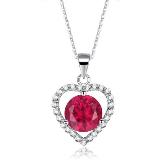 Real 925 Silver Jewelry Exquisite Ruby Stone Heart Pendant for Women Birthday /Anniversary