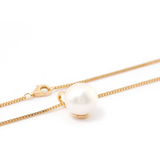 Provence Jewelry Custom Exquisite 18K Yellow Gold 10mm Pearl Necklace Pendant Box Chain Lady Jewelry Gift