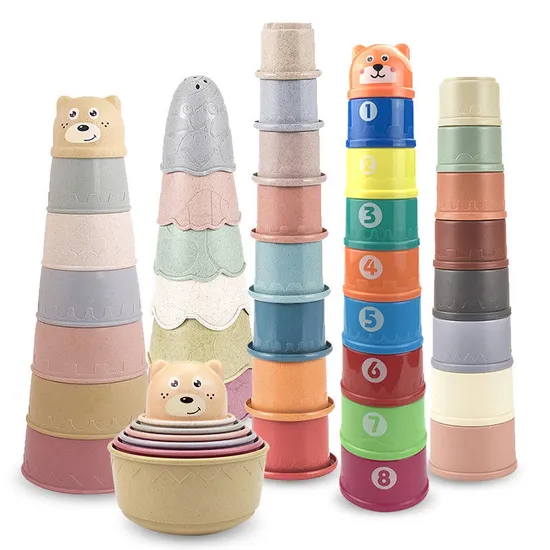 Top Sale Stacking Toys Early Educational Baby Bathing Stacking Tower Cups Silicone Baby Stack up Cups Infant Toys 