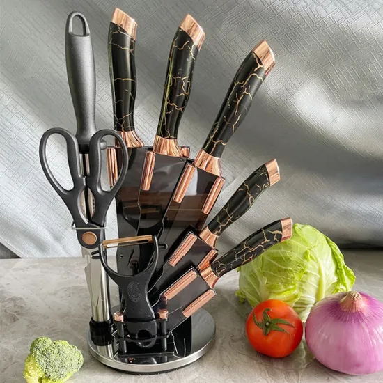 New Electroplated Stainless Steel Knife Acrylic Knife Holder Household Kitchen Knife Set 